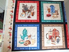 23″x44″ PANEL cotton quilt fabric FOOD & DRINK 6 BLOCK print 10.5″ each vtg