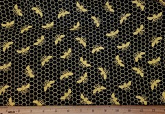 UNBRANDED Fabric – Bees & Honeycomb on Black – by the HALF Yard