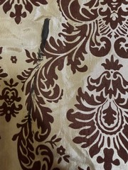 Vintage 1.5 YARDS+ Elegant Beige & Brown FLOCKED Fleur de Lis FABRIC 25″ x 59″