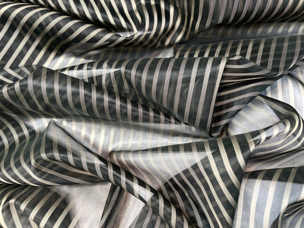 Black/Antique gold Stripe on 100% Silk Organza, 44″ Wide, By The Yard (TS-7536)
