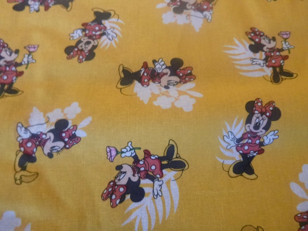 Minnie Mouse on Yellow Cotton fabric 14 INCHES WIDE and 36 inches long