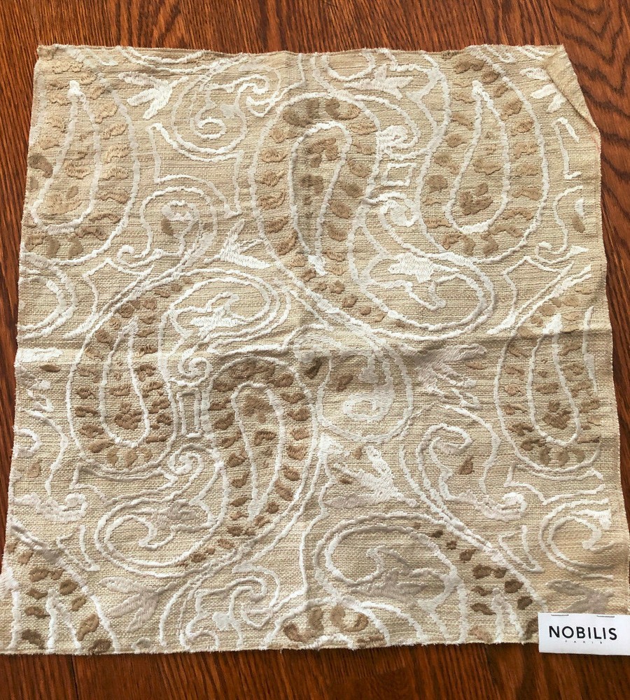 NOBILIS Moghol in Taupe, Tan & Ivory 17 1/2″ sq Textured Paisley Fabric Sample