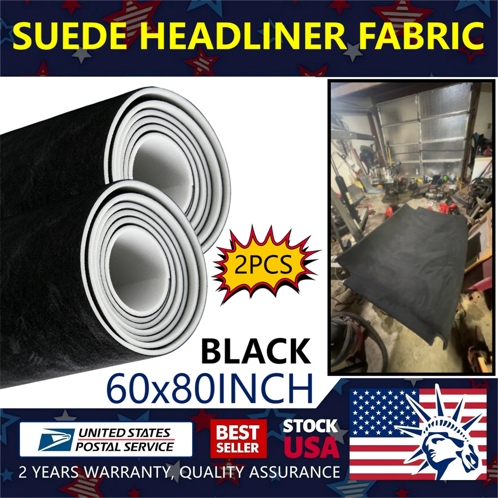3MM Black Suede Headliner Fabric 2*60″x80″ Foam Backed for Car Inner Roof Repair