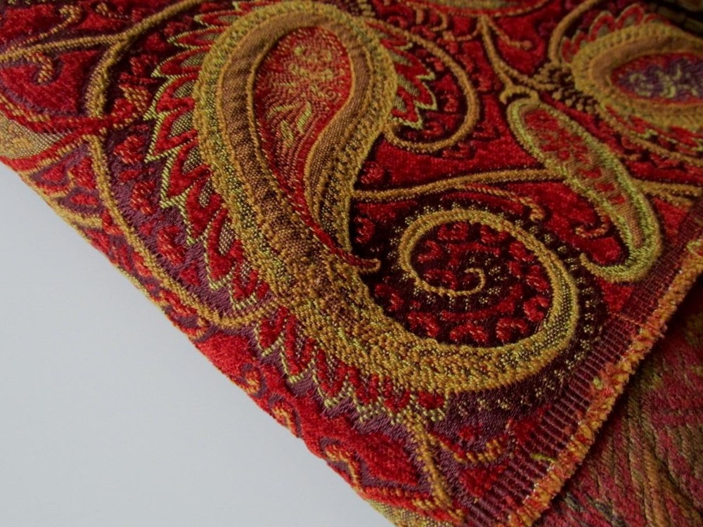 Vintage Tapestry Fabric Paisley Upholstery Fabric Woven Jacquard 40″ x 56″
