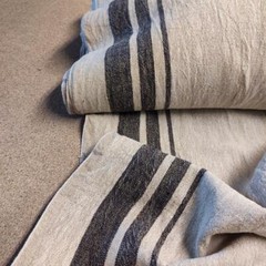100% linen fabric 340gsm French stripes grain sack vintage green navy blue black