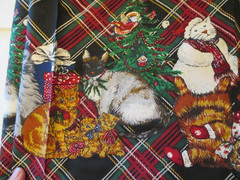Cotton Blend FABRIC Hamil Textiles Christmas Cats Border on Tartan Plaid 1yd 34″