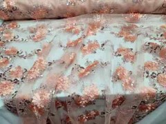 “Blush 3D Floral Lace Fabric with Sequins and Embroidered Double Scallops – Sold
