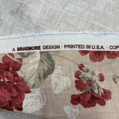 Braemore Floral Home Decor Fabric ~ Red Pink Roses & Geraniums on Taupe ~ BTY