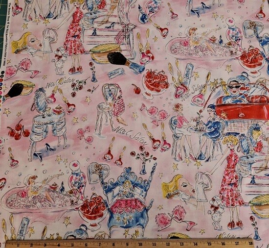 RED ROOSTER Fabric – THE BEAUTY SHOP – by the HALF yard (18″)