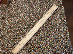 VTG 70s Orange Red Green White on Black Ditsy Florals COTTON FABRIC quilt dolly