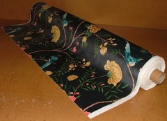 Velvet Fabric Curtain Upholstery Wagtail Bird Floral Slate Cushion 15 Metres