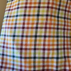 Linen Fabric; cheery bright check pattern, multi-color; 57″ wide; many uses!