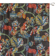 Black, Red, Green Printed Cotton Fabric by the Yard, 1 Yard Black Cotton Fabric