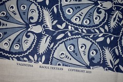 Raoul VALENTINA — DELFT Blue 100% Linen Print Fabric 51″w x 29.75″ LARGE REMNANT