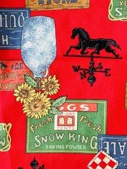 Vintage 1994 Cotton Fabric Red General Store Icon Weathervane Signs Farm Country