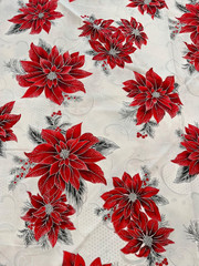 Kaufman Holiday Flourish Red Poinsettia White Christmas Metallic Cotton Fabric
