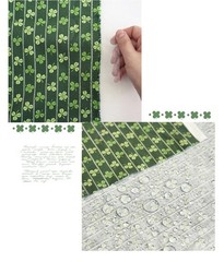 Green Clover Stripe Cotton Fabric, TPU Laminated (Back) Waterproof, 43in 110cm W