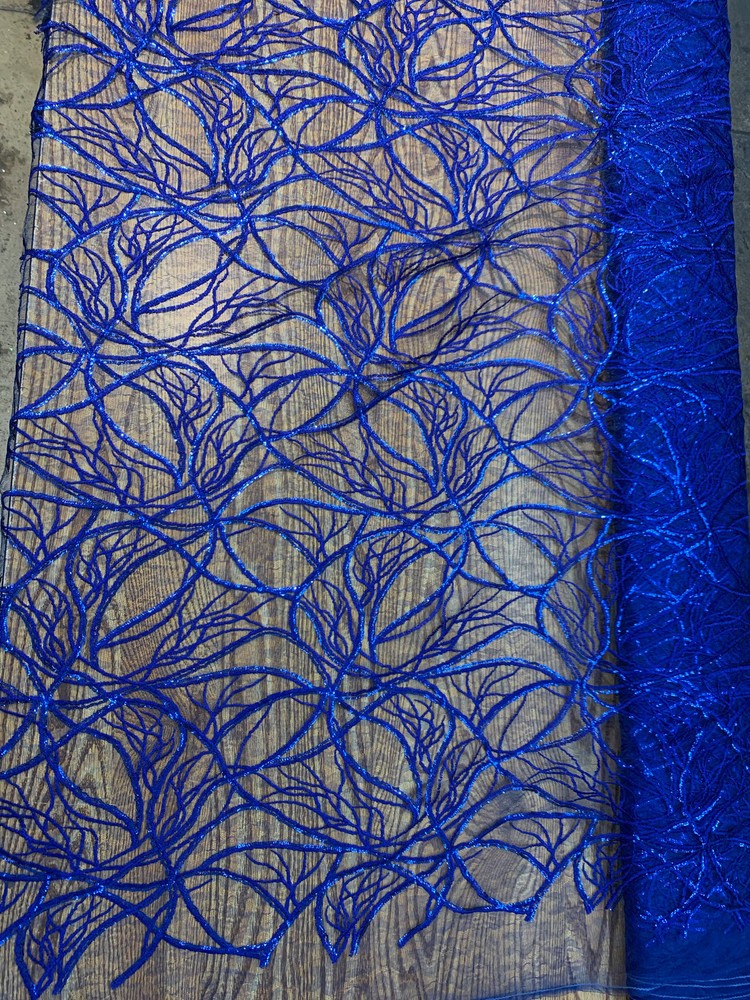 Julie ROYAL BLUE Polyester Filament Pattern with Sequins on Mesh Lace Fabric by