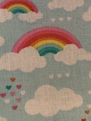 FQ Rainbow Clouds Hearts On Light Blue Cotton Fabric Fat Quarter