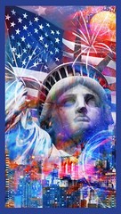 Statue Of Liberty Panel Americana Patriotic Land of the Free Kaufman 24 x 44″