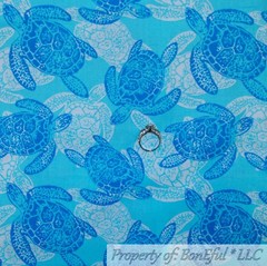 BonEful FABRIC FQ Cotton Quilt Blue Aqua Water Sea Horse World Turtle Beach Fish