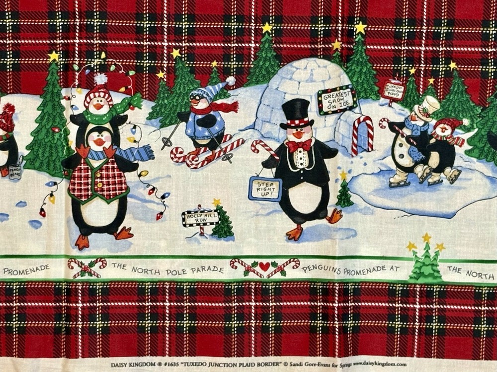 VINTAGE Daisy Kingdom Christmas Penguin Border Fabric – 1 Yard 3” x 44”