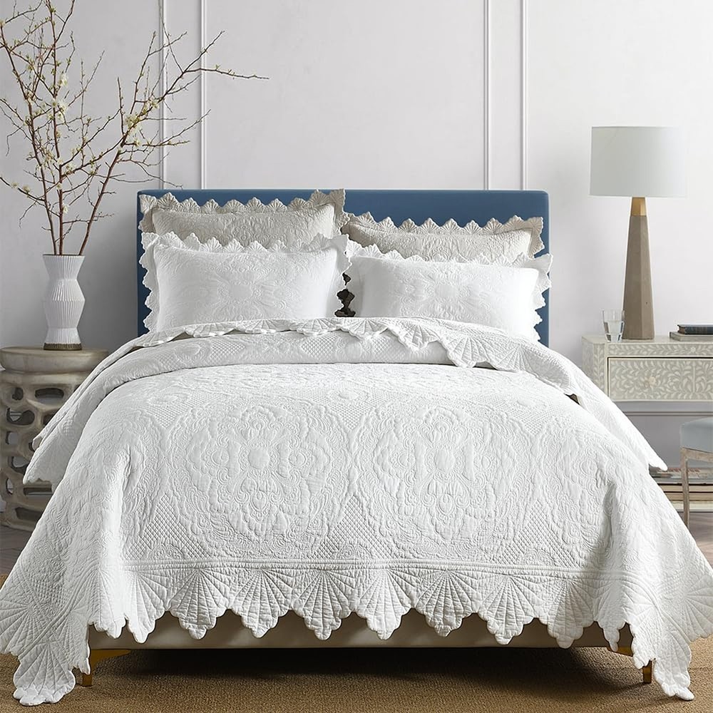 Cotton Quilt Bedding Set Reversible Lightweight Coverlet for All Seasons, 3 P…