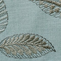 Powder Blue Leaves Fabric By The Yard, Cotton Linen Embroidered Floral