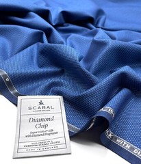 Blue Geometric Fabric Wool Silk Fabric Diamond Chip By Scabal Suiting 3.50m