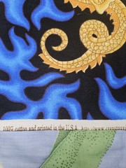 Cranston VIP Golden Dragon Oriental Blue FLAMES Cotton Fabric 2.25 Yrds X 45″ W
