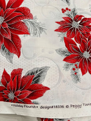 Kaufman Holiday Flourish Red Poinsettia White Christmas Metallic Cotton Fabric