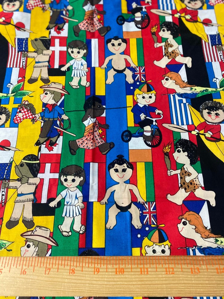 Hi-Fashion Fabrics “Small World” cotton childs olympic sports design 36″ x 44″