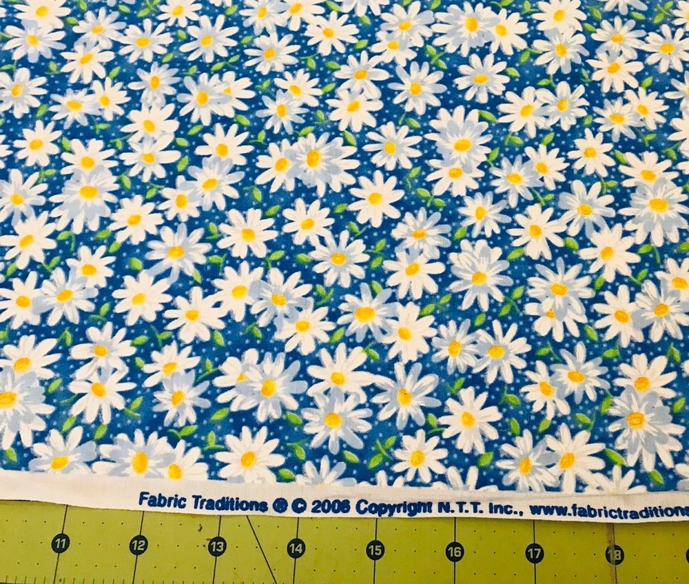 2006 Daisies on Blue 33” X 44” 100% cotton fabric #2723