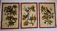 3 Fabric Panels Birds Botanical 13.25×9 Inch