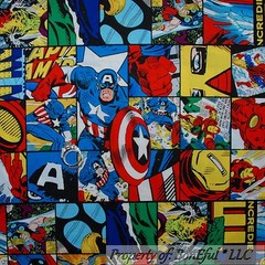 BonEful Fabric FQ Cotton Quilt Block Super Hero Captain America Comic Avengers L