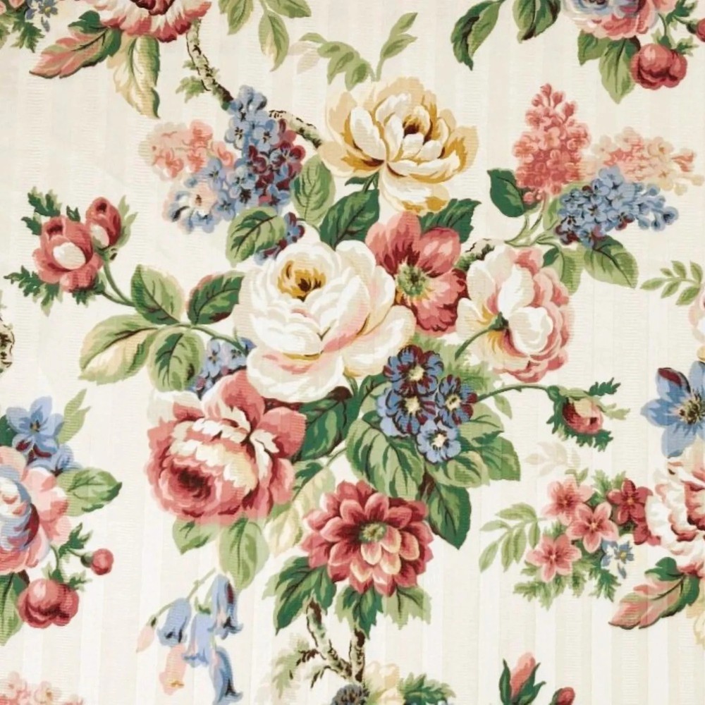 Vintage Mill Creek Floral Pastel MULTI Pink Cotton Drapery Pillow Fabric BTY