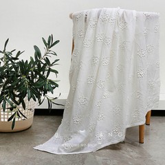 1M Cotton Fabric Floral Cloth 3D Embroidered Flower Costume Tablecloth Craft Sew