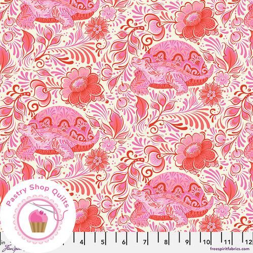 TULA PINK Free Spirit BESTIES NO RUSH 216 Pink Blossom TURTLES Quilt Fabric