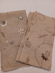 Randolph Alexander Linen Blend Floral Embroidered Fabric Samples Tan Blue Brown