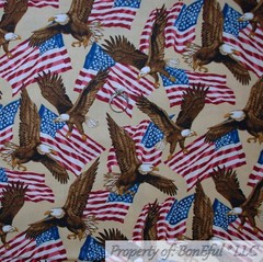 BonEful FABRIC FQ Cotton Quilt Brown Red White Blue American Flag Eagle Bird USA