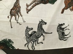 Safari Animals Fabric Zebra Elephant Lion Giraffe White Black Brown 38×44