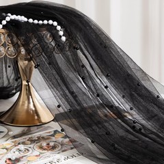 1 Yard Black Pearl Tulle Fabric,60 Inch Wide Wrinkle Free Pearl Mesh Fabric B…