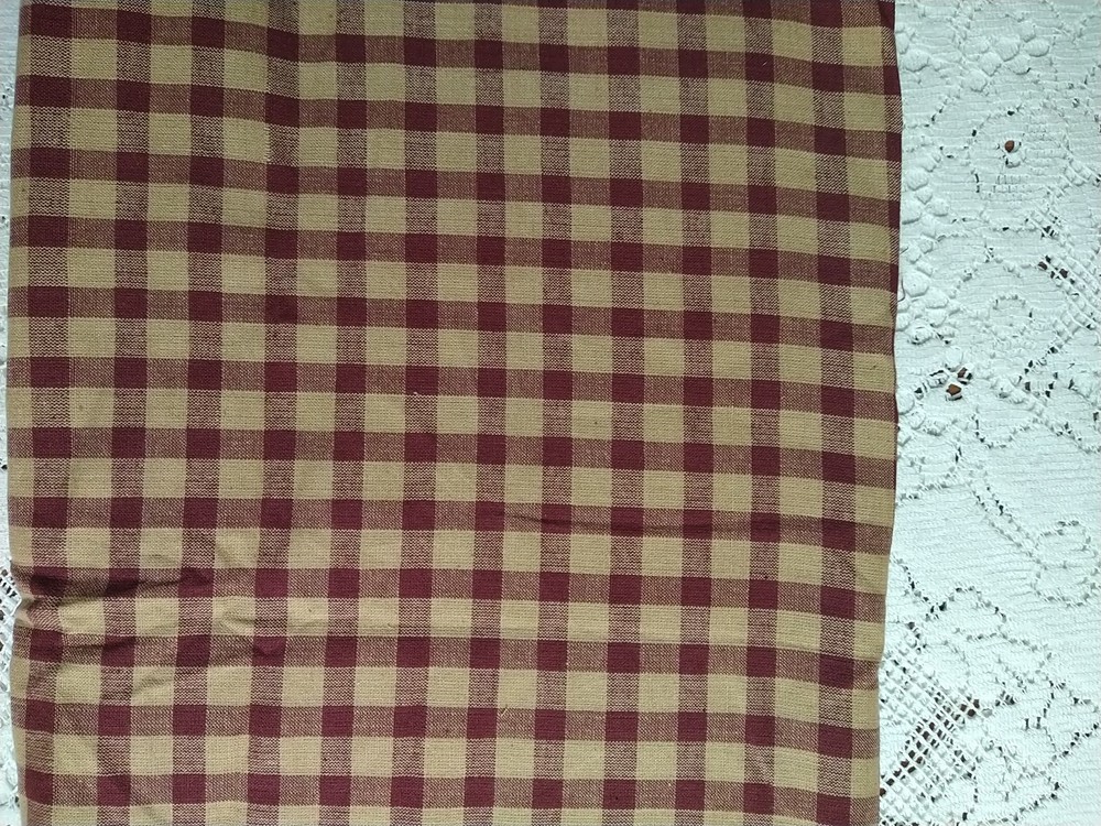 Dark Red & Tan Plaid Gingham Check Homespun Fabric BTHY 18×44 Cotton