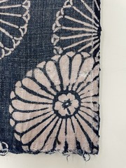 Vintage Japanese Handwoven Katazome Boro Indigo Fabric Chrysanthemum Faded 62″