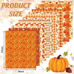 12 PCS Fall Cotton Fabric Bundles Orange Pumpkin Leaves Plaid 18×22″ Inch DIY