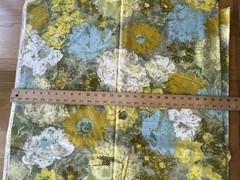 Vintage BLOOMCRAFT Screen Print Floral Blue/Yellow Fabric DuPont/Zepel Protected