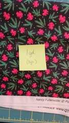 1 yd Christmas fabric small red bows, pine sprigs on a black, from my stash