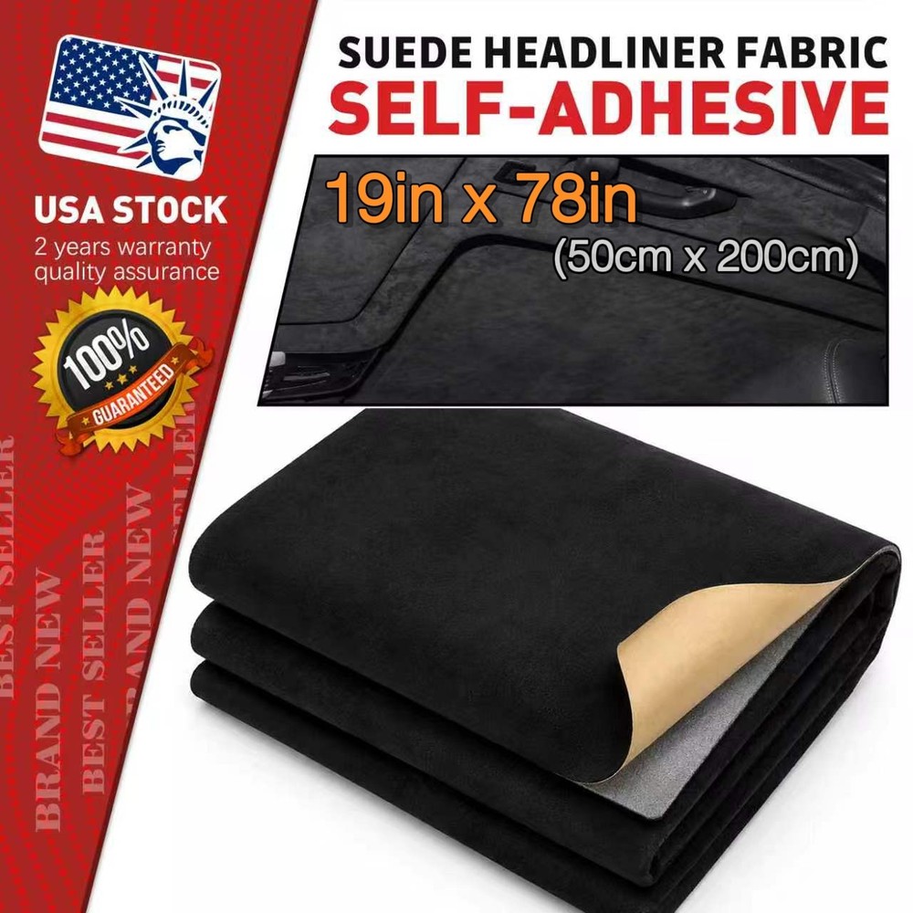 Suede Auto Headliner Fabric 50cmx200cm Self-adhesive Black Interior Repair DIY