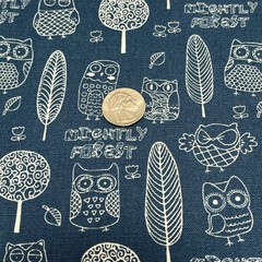Owl Fabric Blue/White “Nightly Forest” Rudia Collection Ltd. Korea 44” x 36”
