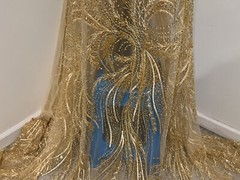 Gold Heavy Beaded Sequins Embroidery Bridal Lace Fabric 50” Width Sold By Yard